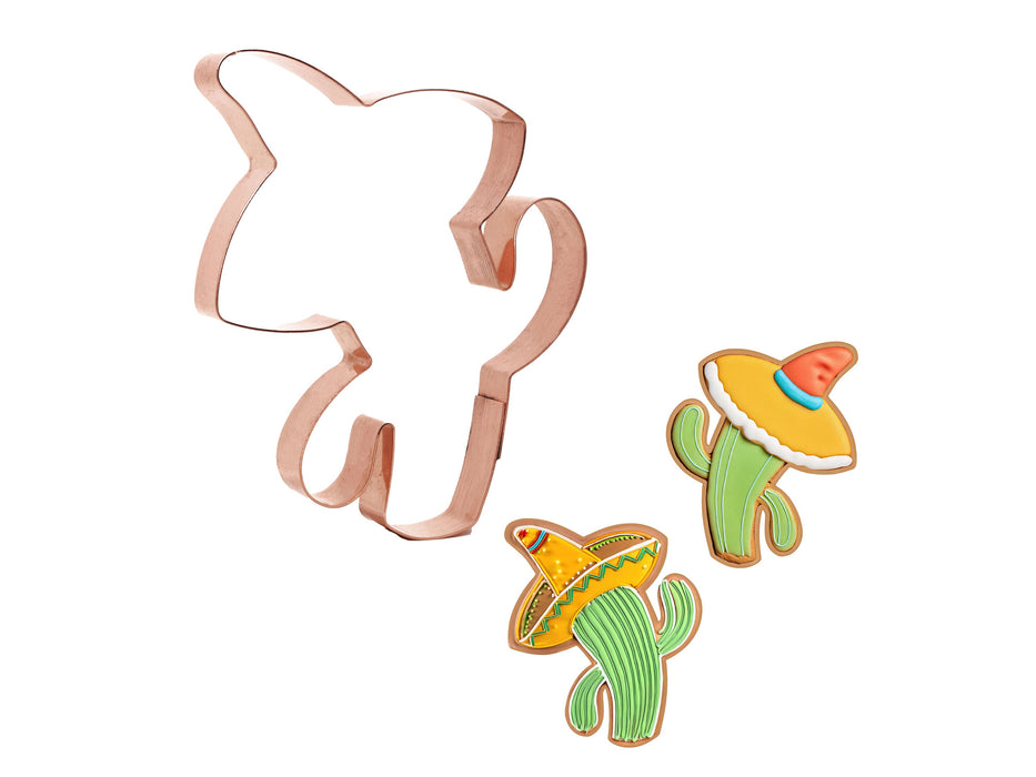 Cactus with Sombrero Cookie Cutter, Handcrafted Copper by The Fussy Pup, 4 x 4.25 Inches