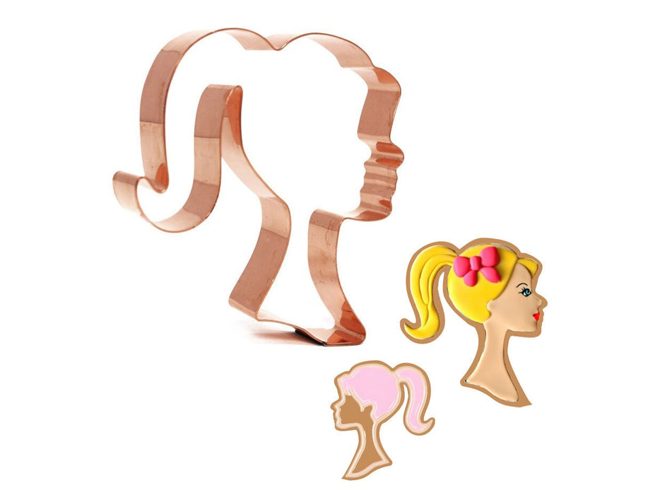 Pigtailed Girl Silhouette Cookie Cutter 3.5 x 4 inches, Handcrafted Copper by The Fussy Pup