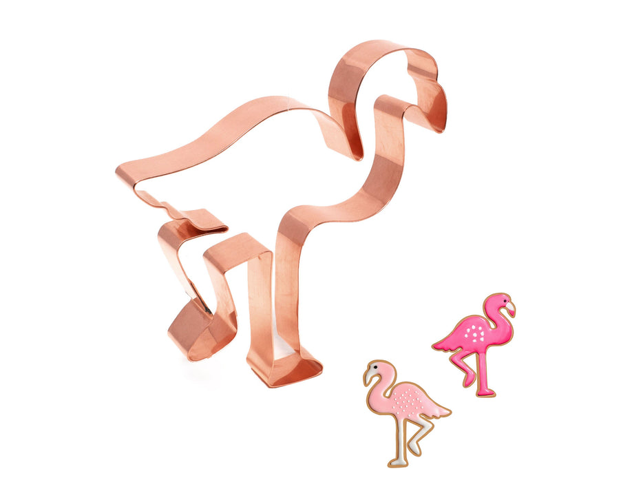 Fancy Walking Flamingo Cookie Cutter, 4.5 x 4.75 inches, Handcrafted Copper by The Fussy Pup