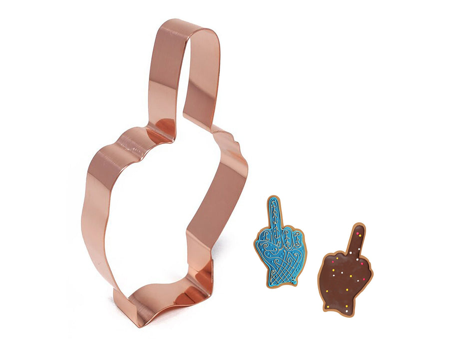 Flipping The Bird -  Giving The Middle Finger - 4.75 x 2.75 inch Hand Cookie Cutter - Handcrafted Copper by The Fussy Pup