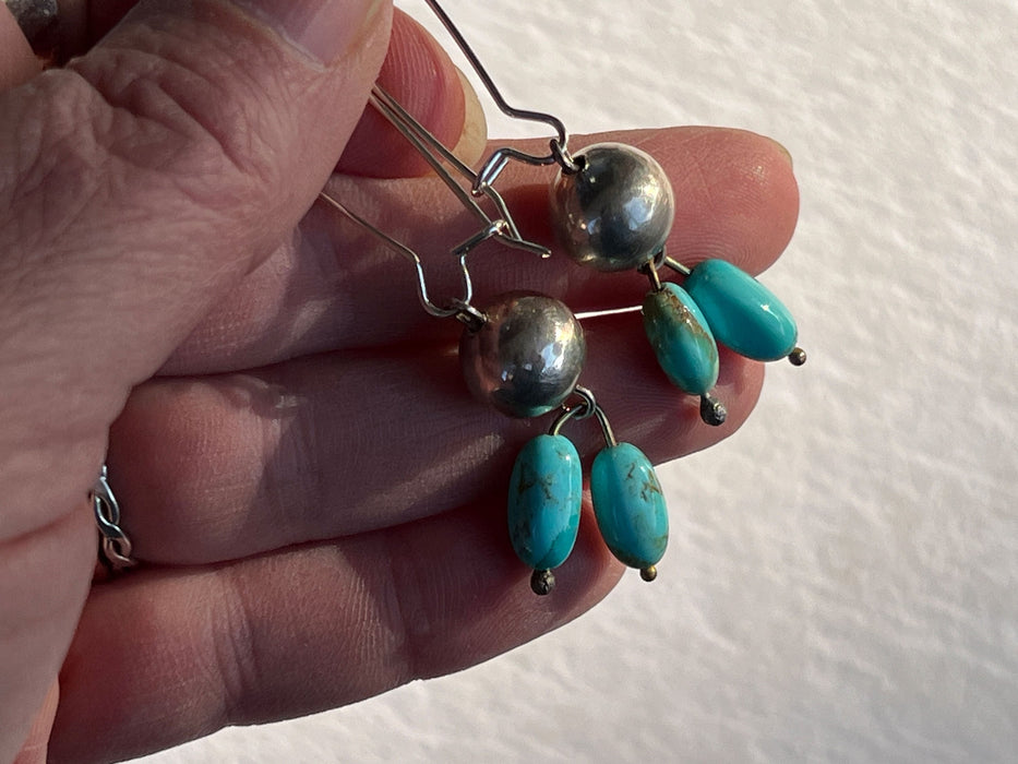 Southwest Splendor, Handcrafted Sterling Silver and Turquoise Bead Earrings, Hand forged Kidney Ear Wire Earrings - Made in USA