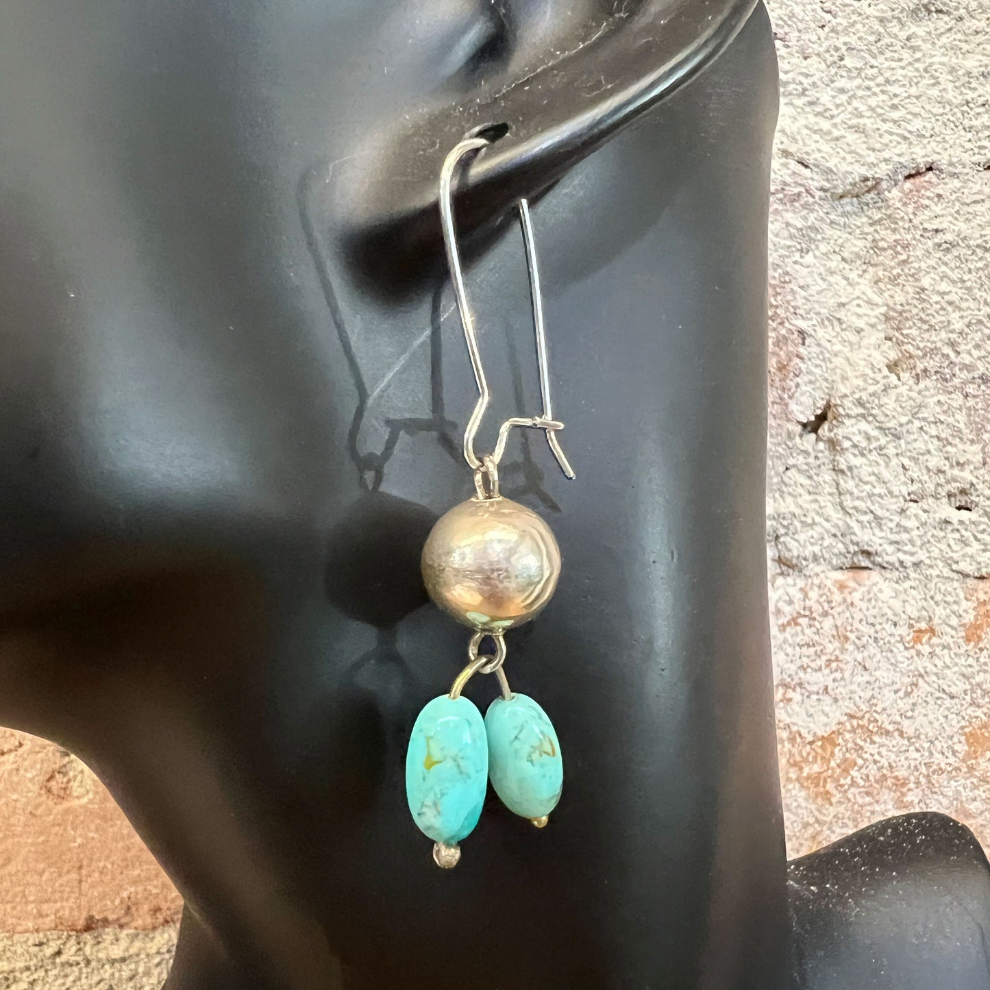 Southwest Splendor, Handcrafted Sterling Silver and Turquoise Bead Earrings, Hand forged Kidney Ear Wire Earrings - Made in USA