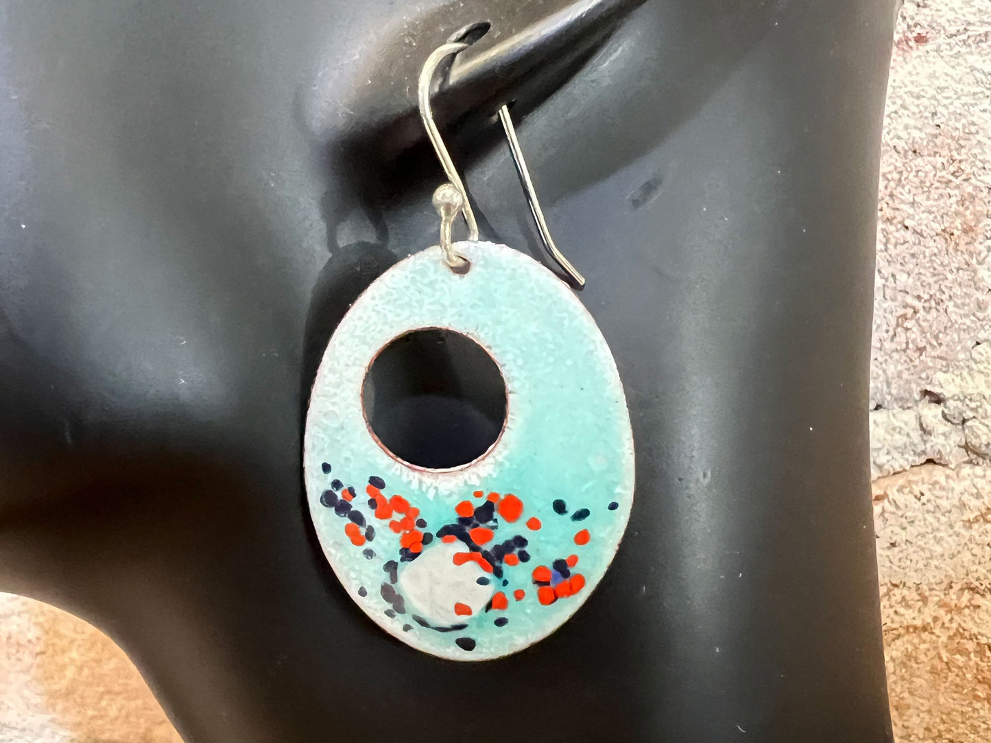 Copper Couture, Turquoise Enamel Elegance, Handcrafted Enameled Copper Earrings, Hand forged French Hook Ear Wire Earrings - Made in USA