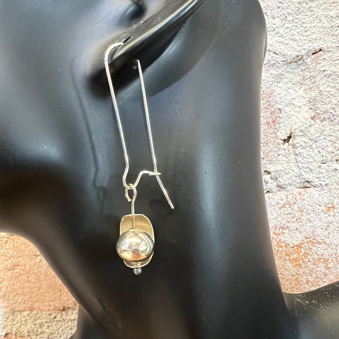 Hand Forged Sterling Silver Bead in a Pod Dangle Earrings - Made in USA - Handcrafted jewelry by The Fussy Pup