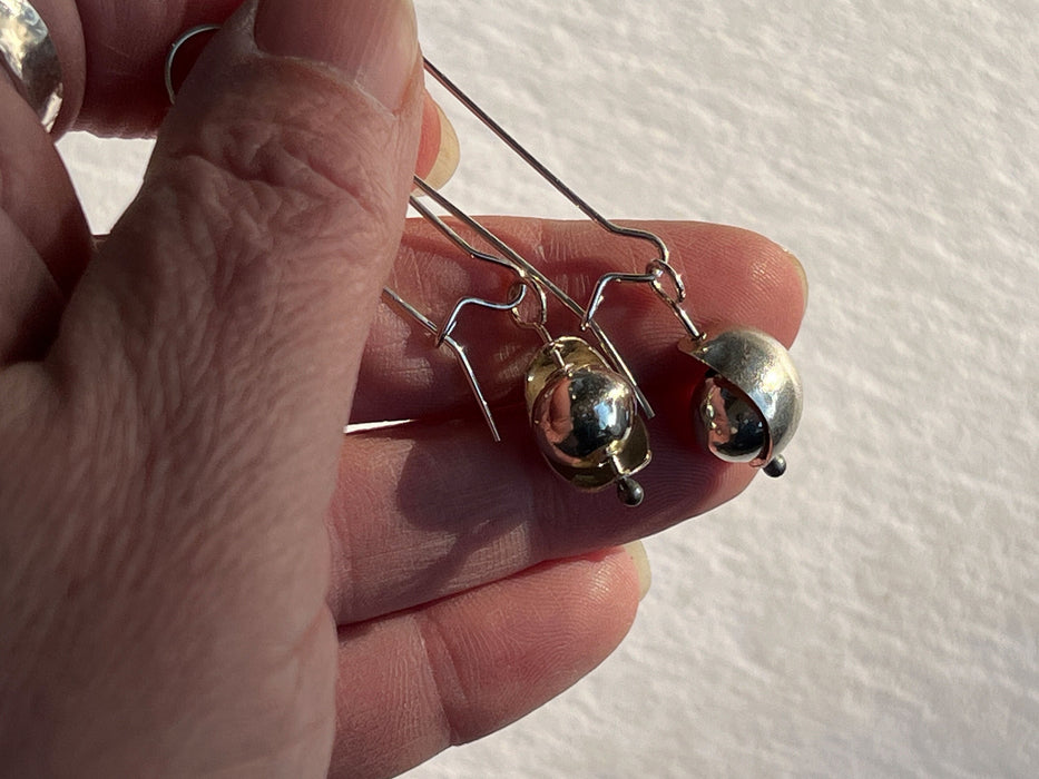 Hand Forged Sterling Silver Bead in a Pod Dangle Earrings - Made in USA - Handcrafted jewelry by The Fussy Pup