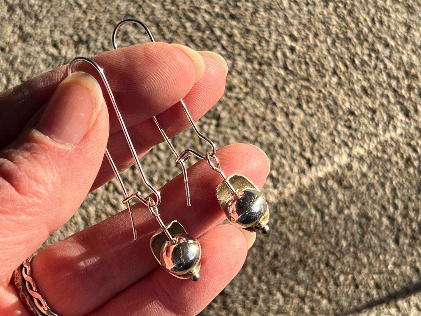 Hand Forged Sterling Silver Bead in a Pod Dangle Earrings - Made in USA - Handcrafted jewelry by The Fussy Pup