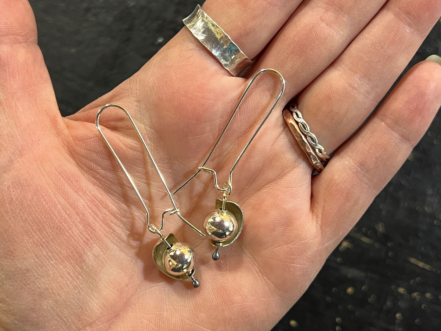 Hand Forged Sterling Silver Bead in a Pod Dangle Earrings - Made in USA - Handcrafted jewelry by The Fussy Pup