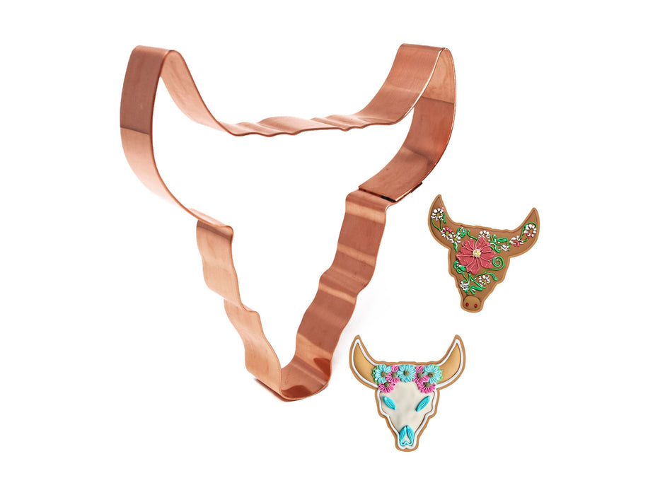 Small 4 Inch Bull Skull Cookie Cutter ~ Handcrafted Copper by The Fussy Pup