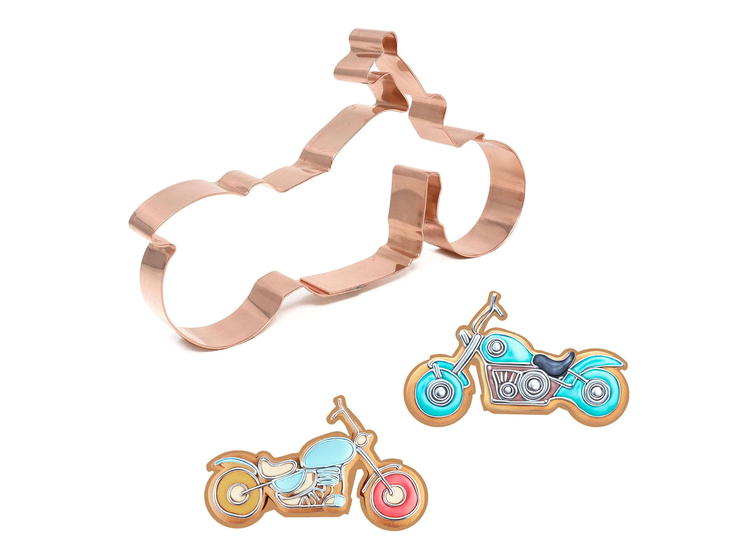 Motorcycle Cookie Cutter 5.5 x 3.25 inches, Handcrafted Copper by The Fussy Pup