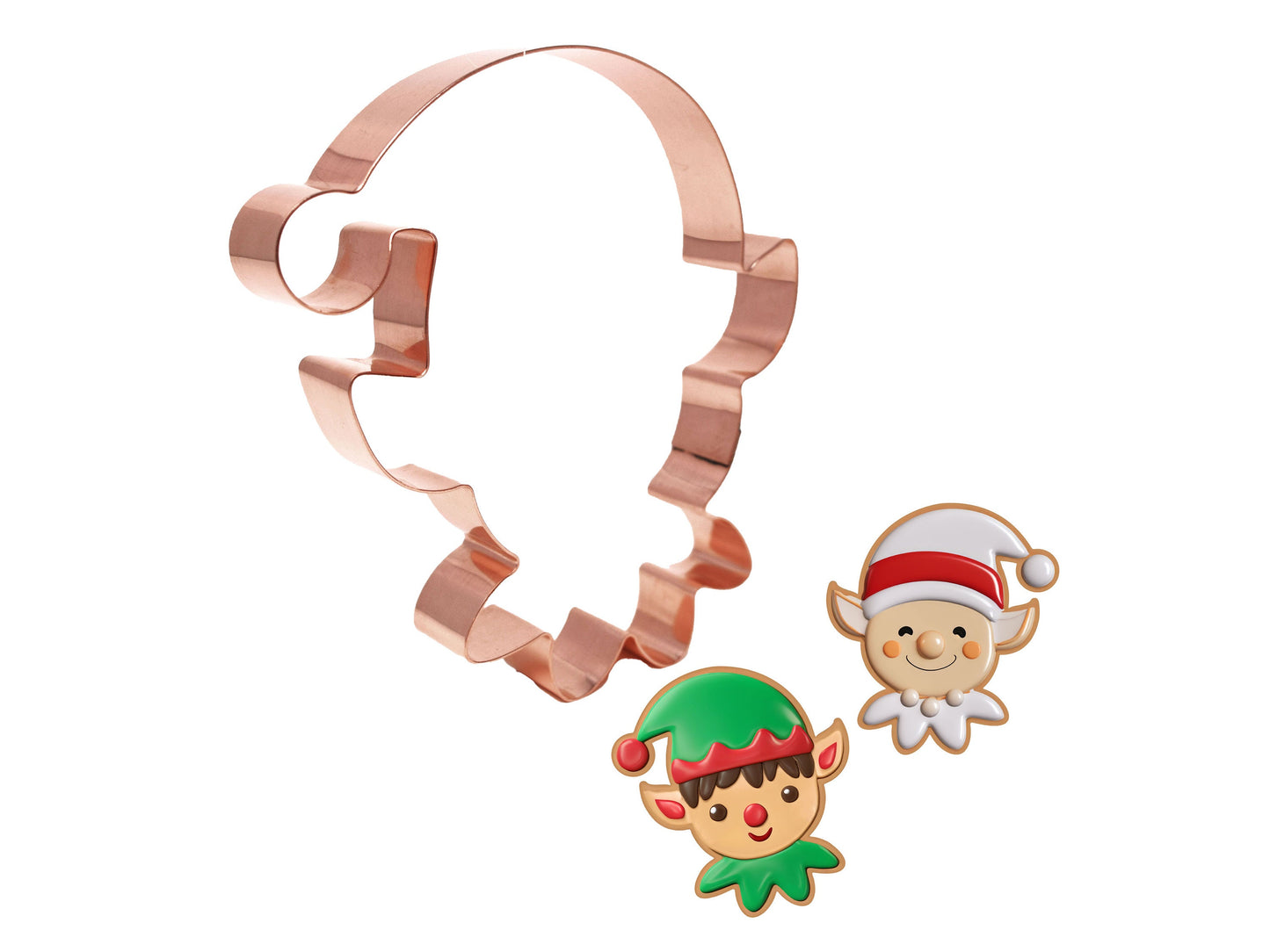 Cute Christmas Elf Face Cookie Cutter 4 x 4.5 inches - Handcrafted Copper by The Fussy Pup