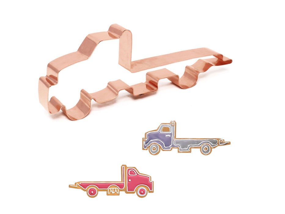 Flatbed Tow Truck Cookie Cutter, 6.75 x 2.25 inches,  Handcrafted Copper by The Fussy Pup