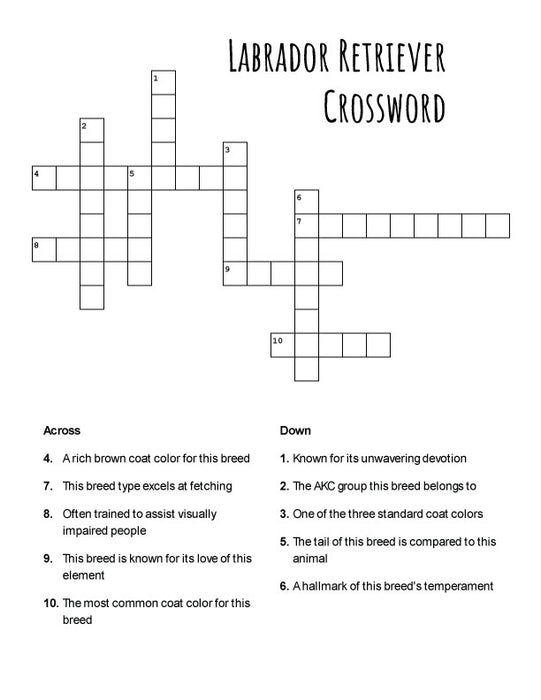 FREE Labrador Retriever Crossword Puzzle – Printable Fun for Dog Lovers