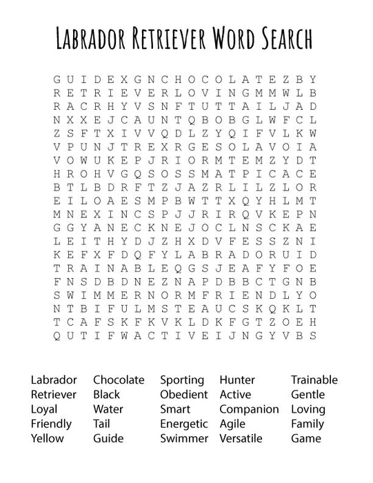 FREE Labrador Retriever Word Search Puzzle – Printable Fun Activity for Dog Lovers