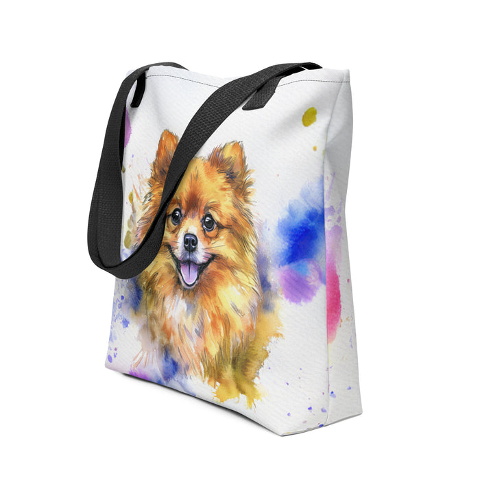 Pomeranian Tote Bag – Watercolor Pomeranian Canvas Bag, 15x15 with Black Handles - The Fussy Pup - Tote Bag