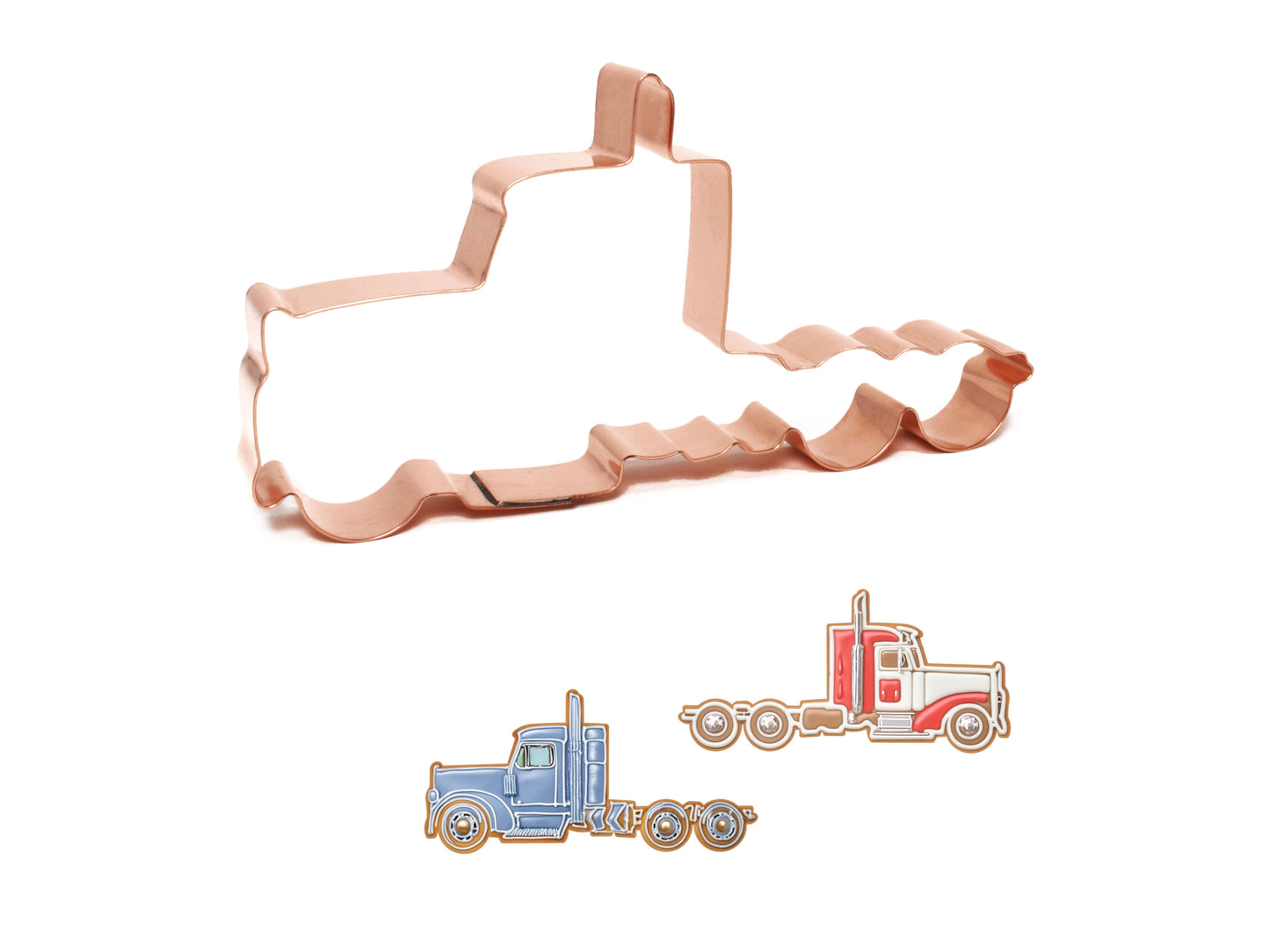 Semi Trailer Truck Copper Cookie Cutter, 3.25x6 inches