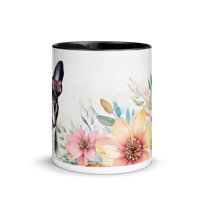 Boston Terrier Coffee Mug – Watercolor Floral Design - The Fussy Pup - 
