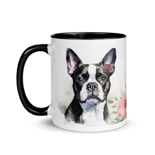 Boston Terrier Coffee Mug – Watercolor Floral Design - The Fussy Pup - 