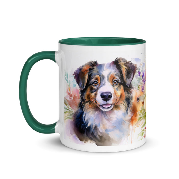 Miniature American Shepherd Floral Coffee Mug – Watercolor Dog Design - The Fussy Pup - 