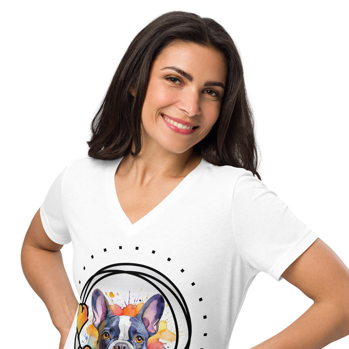 French Bulldog Women’s relaxed v - neck t-shirt - The Fussy Pup - 